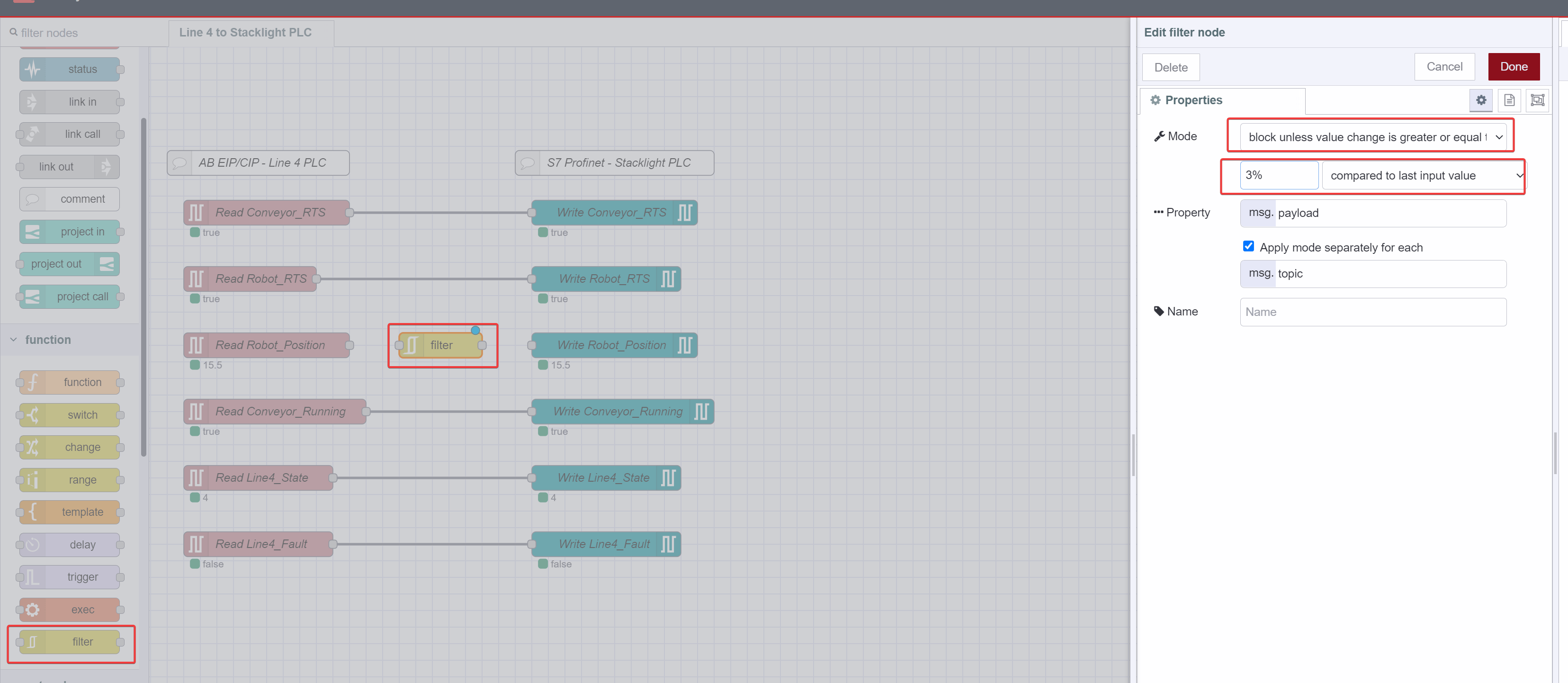 Screenshot showing the Filter node Configuration "Screenshot showing the Filter node Configuration"